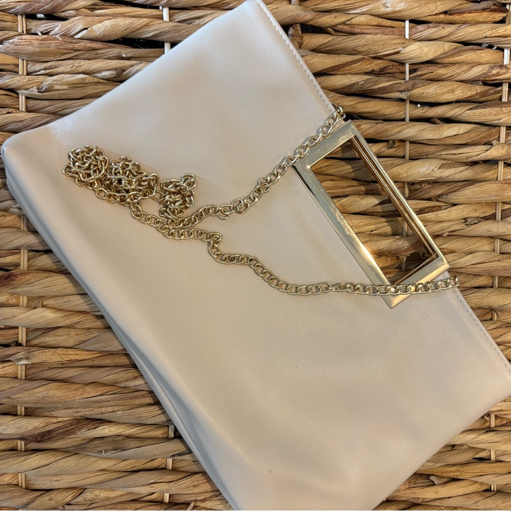 Elegant Cream Clutch with Gold Chain